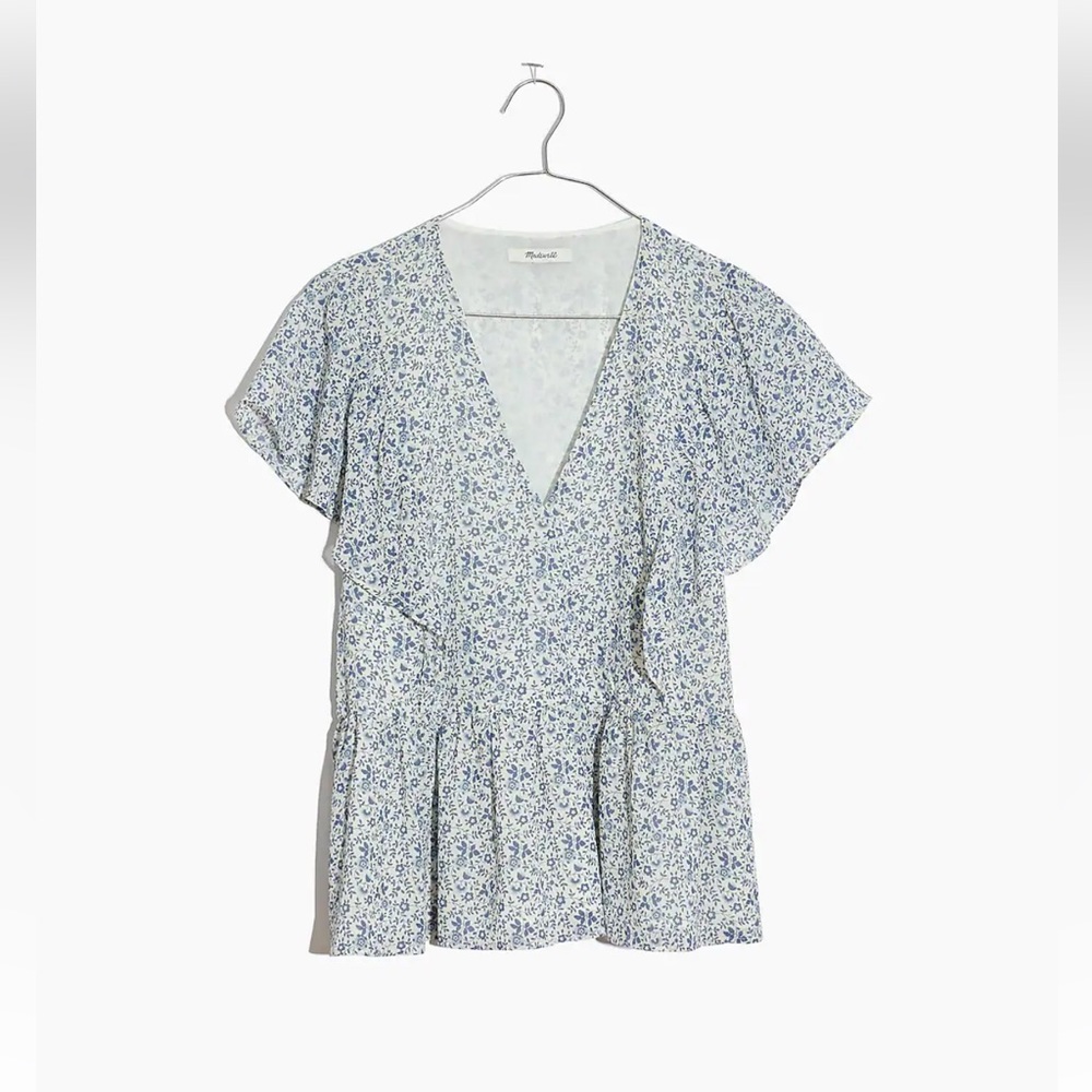 Madewell Georgette Ruffle-Sleeve Peplum Top in Americana Floral, Small
